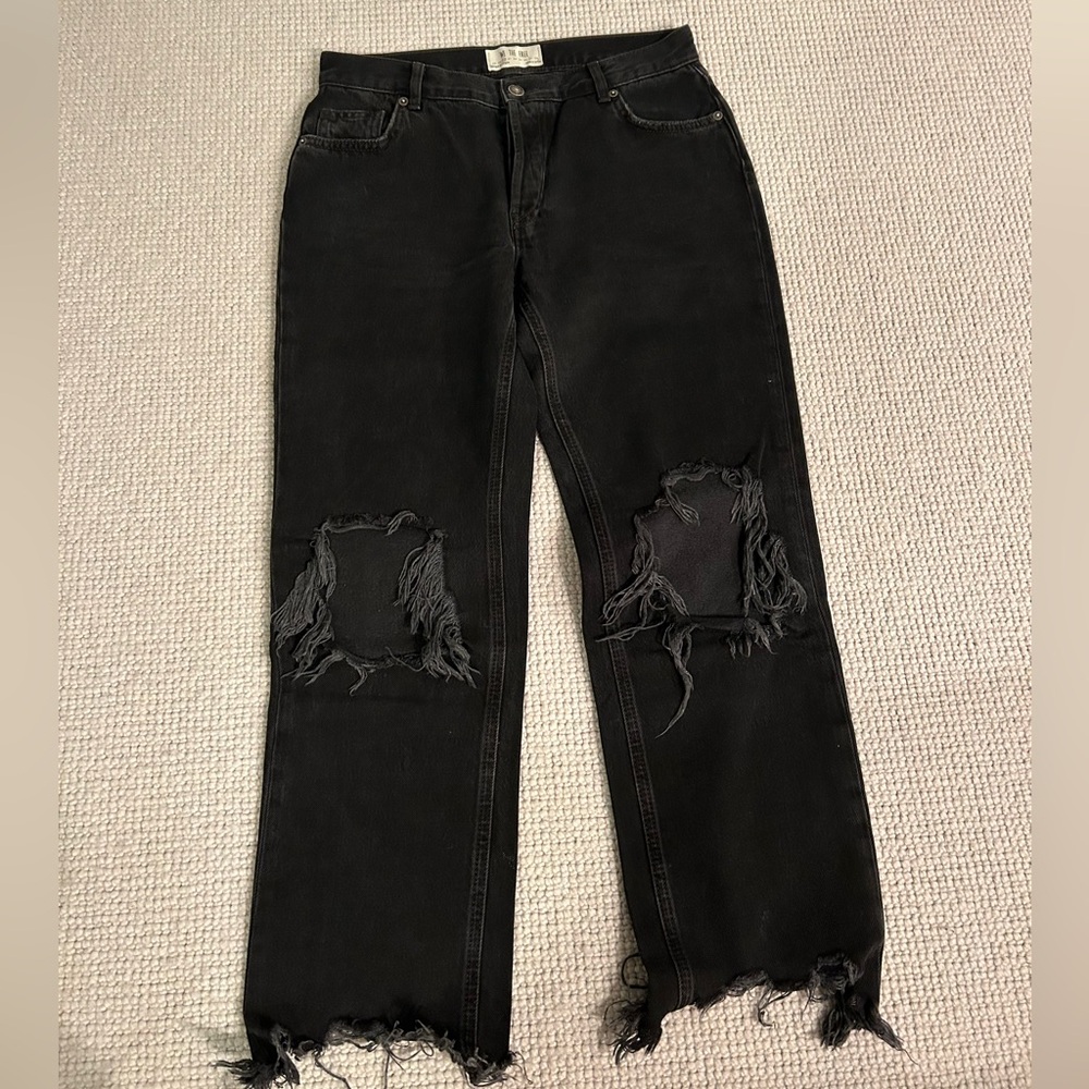 Free people low rise black ripped jeans